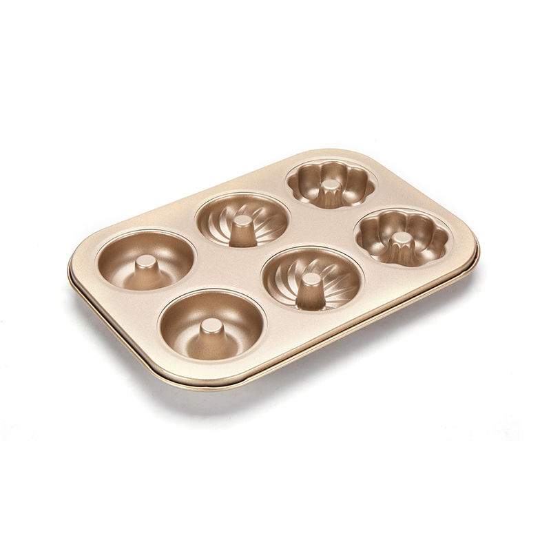 CH-B004-2 6 Cup 3 Style Gold Mini Doughnut Baking Pan